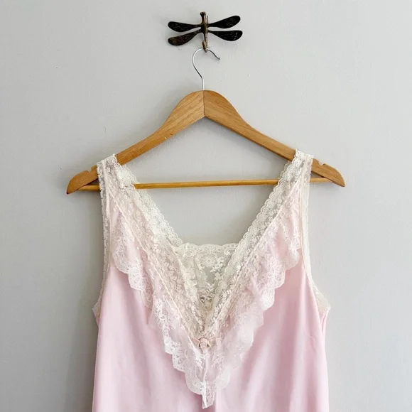 Vintage Carole Hochman Women's Pink Lace-Trim Sleep Slip Maxi Length - Picture 2 of 6